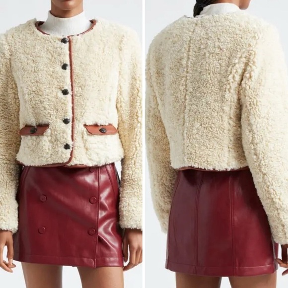 Cinq à Sept Naia Faux Shearling Jacket Ivory Mahogany - Picture 2 of 8